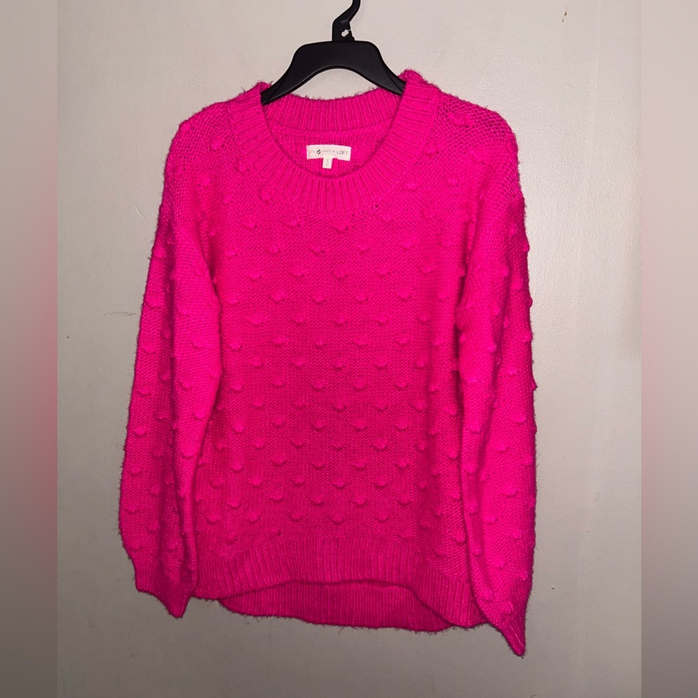 Lou & Grey Sweater - fuchsia pink oversized Pom textured crew neck - Picture 3 of 10